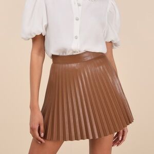 Lulus Better Luck Next Time Brown Vegan Leather Pleated Mini Skirt - Size S